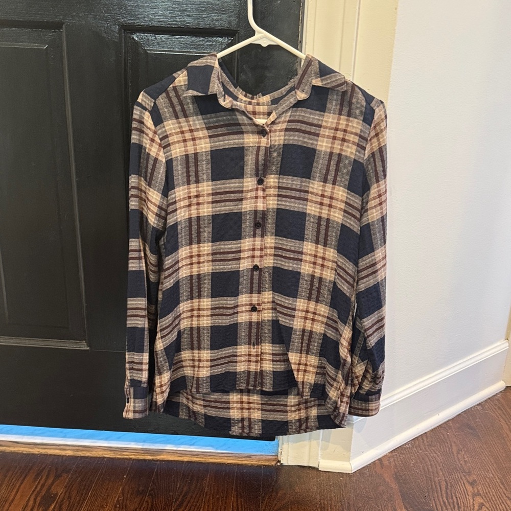 DREW Navy and Beige Plaid Button-Down Shirt